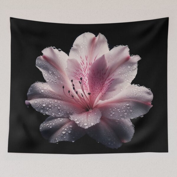 Item preview, Pink Azalea Flower with Waterdrops on Black background designed and sold by SolaoLab.