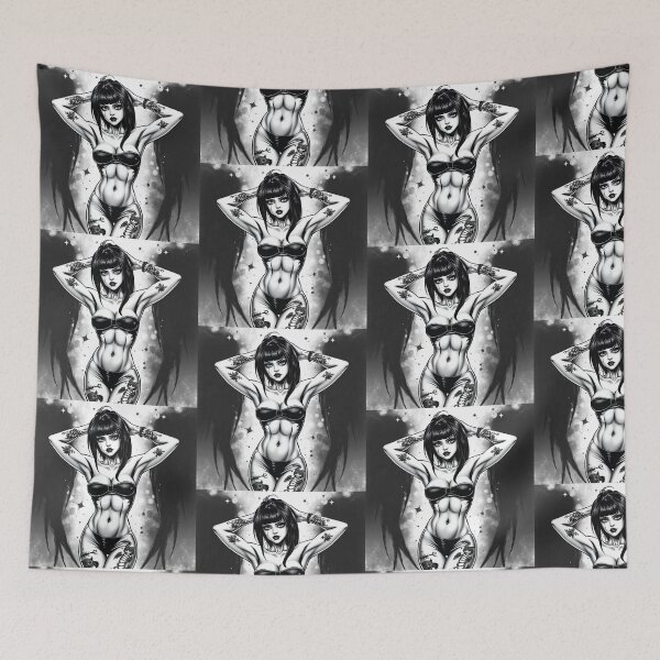 Item preview, Tattooed Goth Girl beautiful pinup poster art designed and sold by Vintage Designs +.