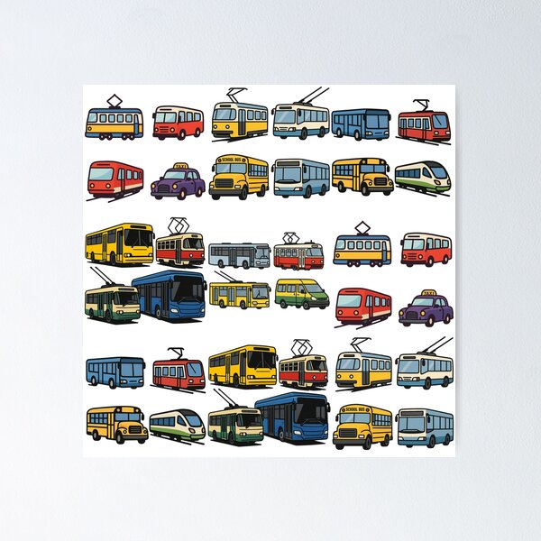 Item preview, Stylized Public Transport Set (Tram, Trolleybus, Bus, Minibus) designed and sold by ChernivtsiSkoda.