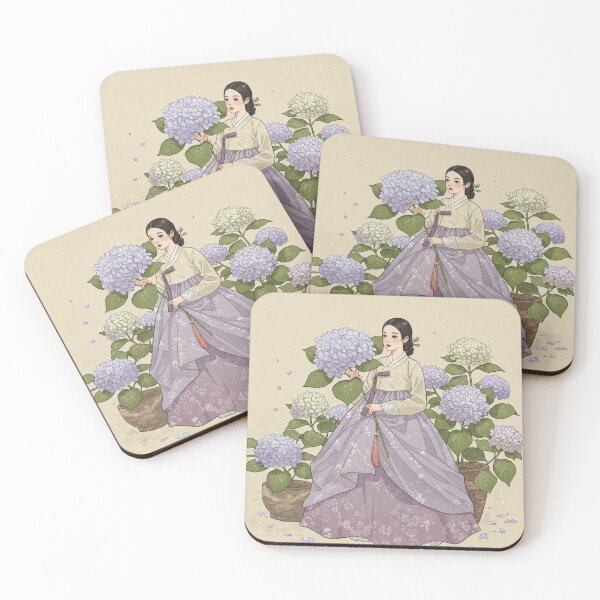 Item preview, Hydrangea Blossom – Korean Hanbok Girl with Blue Flowers designed and sold by Pasteltone.