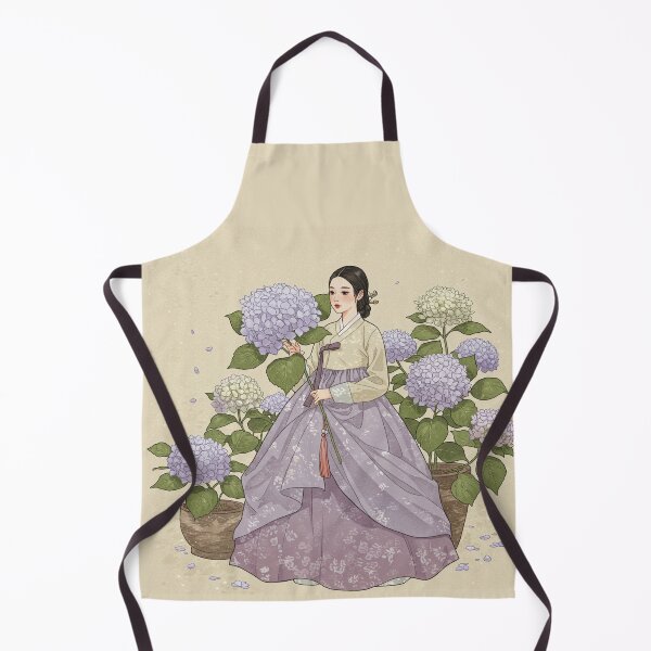 Item preview, Hydrangea Blossom – Korean Hanbok Girl with Blue Flowers designed and sold by Pasteltone.