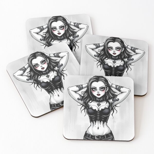 Item preview, Tattooed Goth Girl beautiful pinup poster art designed and sold by Vintage Designs +.