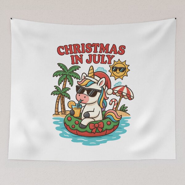 Item preview, Christmas in July – Cute Unicorn on Holiday Float designed and sold by ThePrintFlow.