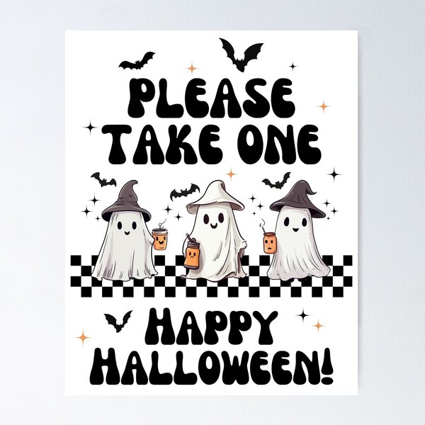 Item preview, Halloween Treat Sign , Please Take One , Please Take Two , Checkered Ghost Halloween Porch Sign designed and sold by DevlynnDesigns.