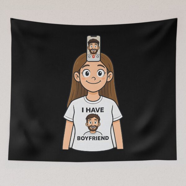 Artikelvorschau, Lustiges „Ich habe einen Freund“-Cartoon-Shirt – Süßes Beziehungshumor-T-Shirt für Mädchen entworfen und verkauft von DrawHandArt.