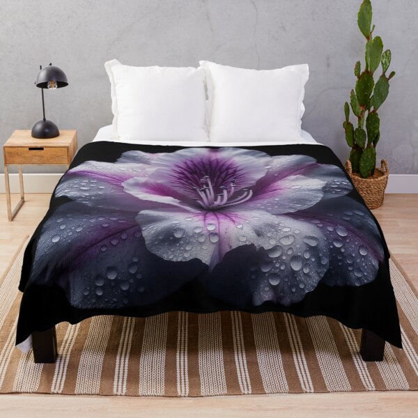 Item preview, Purple Azalea Flower with Waterdrops on Black background designed and sold by SolaoLab.