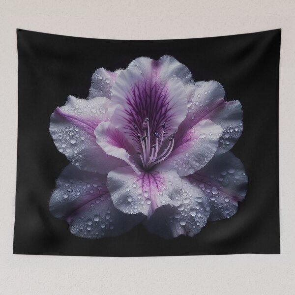 Item preview, Purple Azalea Flower with Waterdrops on Black background designed and sold by SolaoLab.