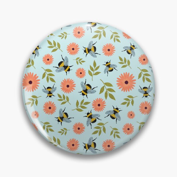 Item preview, Blue Bee and flower pattern  designed and sold by Of Ink and Earth.