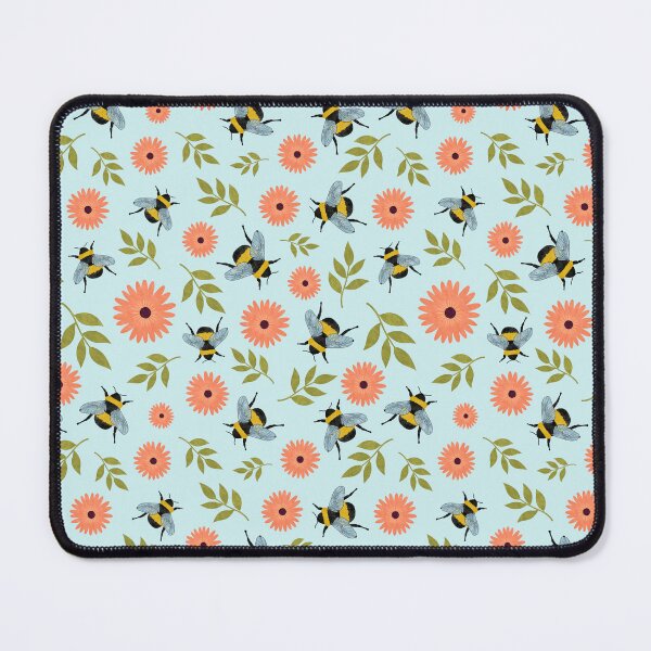 Item preview, Blue Bee and flower pattern  designed and sold by Of Ink and Earth.