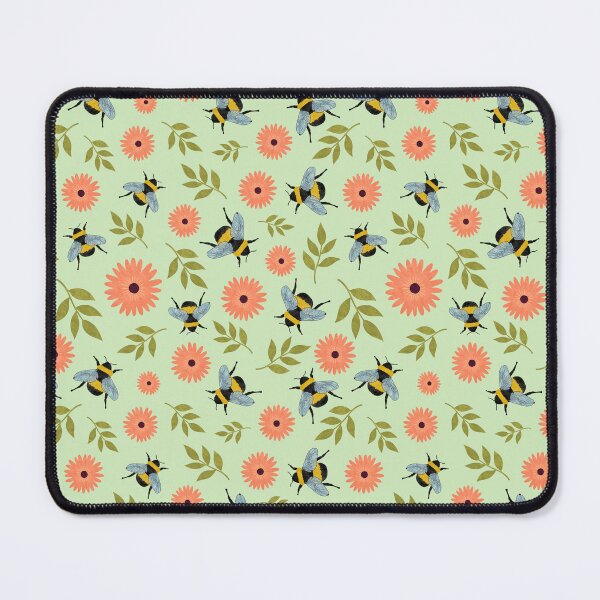 Item preview, Green Bee and flower pattern  designed and sold by Of Ink and Earth.