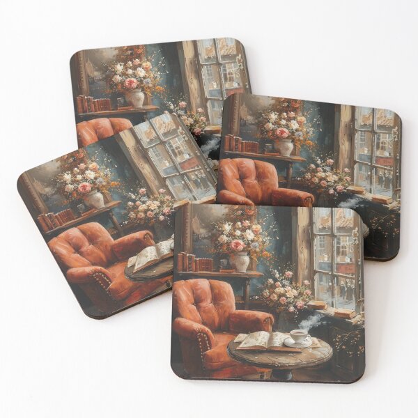 Item preview, Cozy Vintage Café with Books and Flowers designed and sold by AITuneSphere.