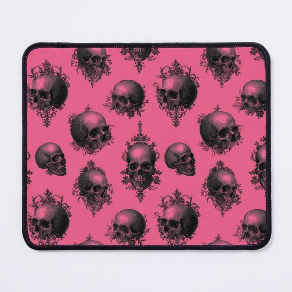 Item preview, Vintage Black Skulls with Ornate Elements Seamless Pattern on Pink. designed and sold by ML-Media.