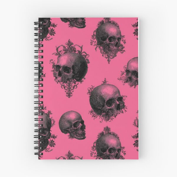 Item preview, Vintage Black Skulls with Ornate Elements Seamless Pattern on Pink. designed and sold by RGShirtWorks.