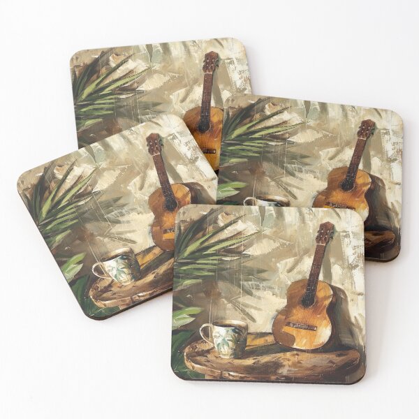 Item preview, Tropical Guitar and Coffee Still Life designed and sold by AITuneSphere.
