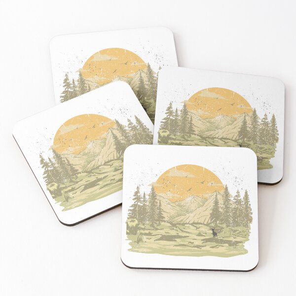 Item preview, Mountain Range Sunset Evergreen Trees and Deer designed and sold by Linden Grove.