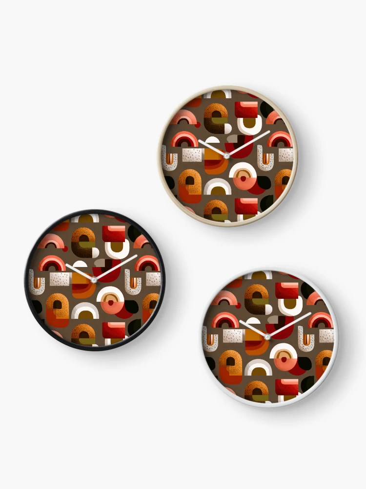 Thumbnail 3 of 4, Clock, Earthy Geometric Abstract Pattern designed and sold by ML-Media.