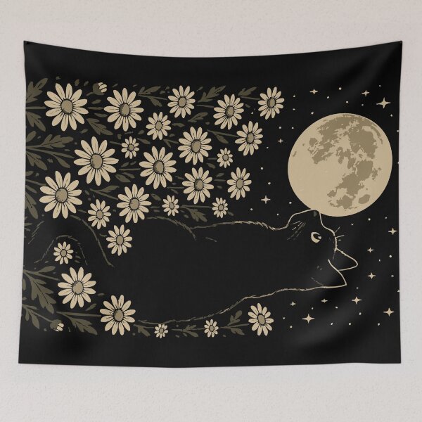 Item preview, Floral Black Cat Moon Halloween Cottagecore designed and sold by TomFrontierArt.