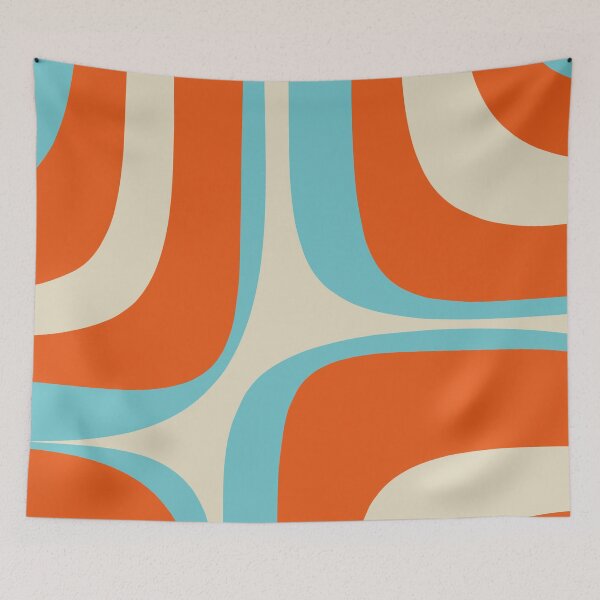 Item preview, Mid Century Modern Retro Groove Modernist Abstract Pattern in Orange Blue Beige designed and sold by kierkegaard.