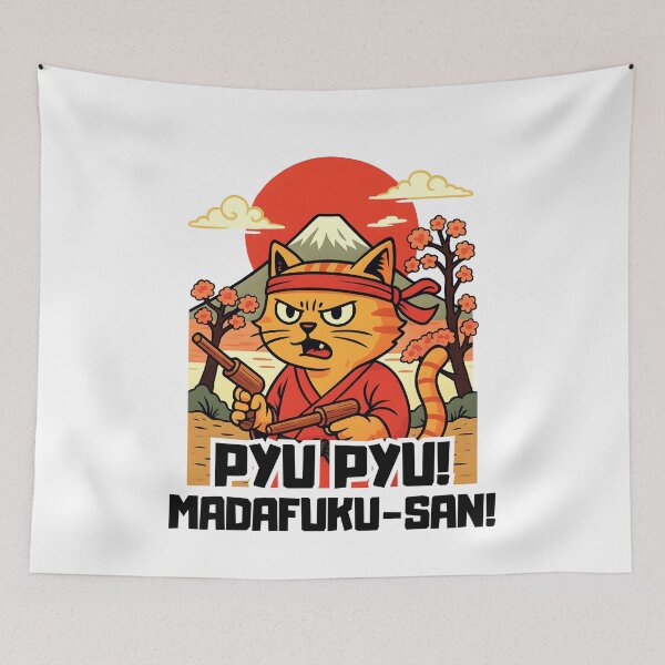 Item preview,  Funny Samurai Cat with Wooden Guns – Pyu Pyu Madafuku-san meme designed and sold by PeteLawliiet.