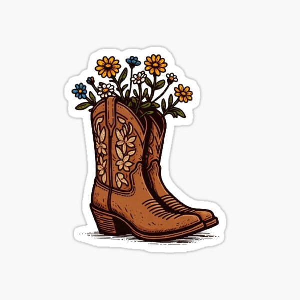 Item preview, Earthy Brown Cowboy Cowgirl boots with flowers  designed and sold by needfulthingsco.