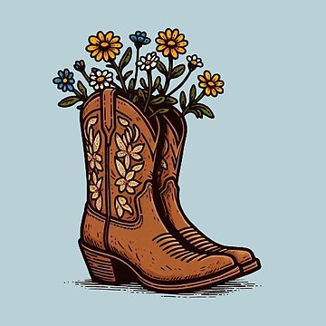 Artwork thumbnail, Earthy Brown Cowboy Cowgirl boots with flowers by needfulthingsco