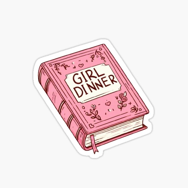 Artikel-Vorschau von Lustiger Buchliebhaber-Aufkleber – „Girl Dinner“ auf rosa Buch, designt und verkauft von needfulthingsco.