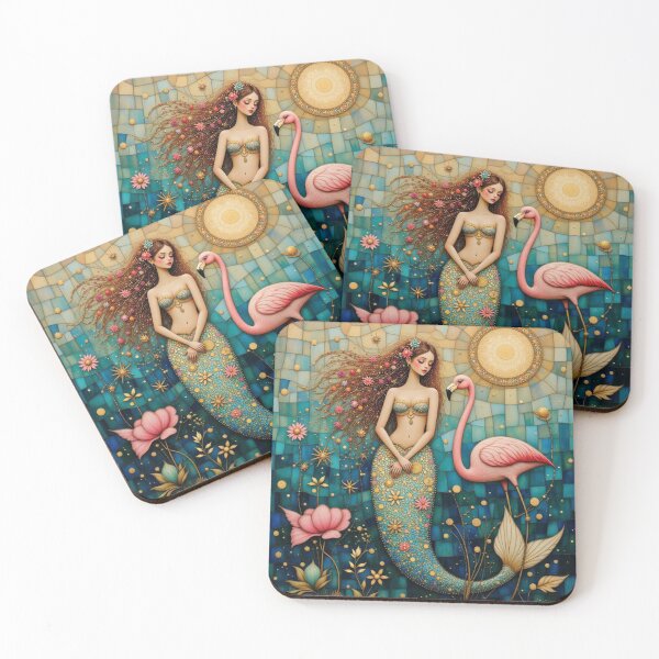 Item preview, Mermaid & Flamingo Mosaic  designed and sold by Estelle Printworks.