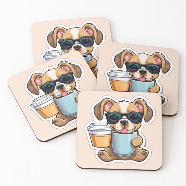 Item preview, Cool Coffee Dog Sticker – Cute Pup with Sunglasses & Caffeine Vibes designed and sold by WowDezign.
