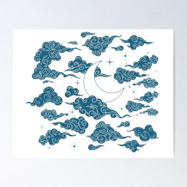 Item preview, Night sky - moon and clouds designed and sold by PixiePaletteP.