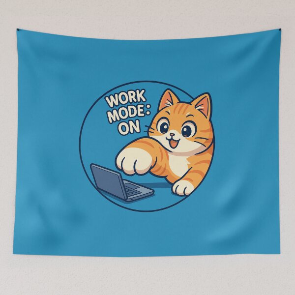 Item preview, Cute Cat Work Mode Laptop Sticker designed and sold by Yuliya Brush.