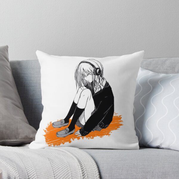 Item preview, Melancholic Anime Girl Listening to Music Black and Orange Design designed and sold by Colorful-Garden.