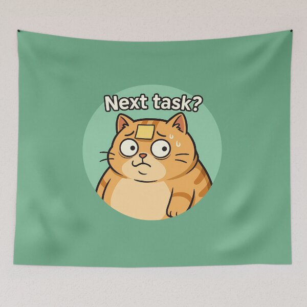 Item preview, Overloaded Cat Funny Next Task Sticker designed and sold by Yuliya Brush.