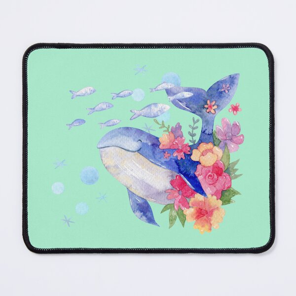 Item preview, Watercolor Floral Whale with Tropical Ocean Vibes designed and sold by Kimagure13.