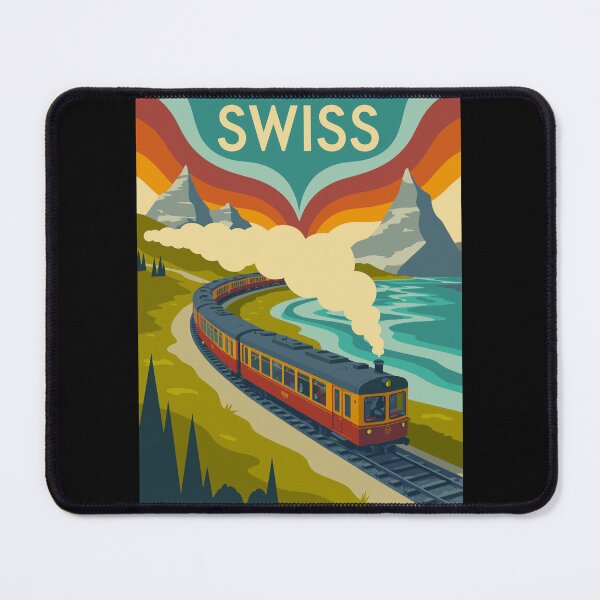 Item preview, Swiss Alps Retro Train – Vintage Travel Poster Style with Flat Vector Mountain Design designed and sold by paulo silveira.