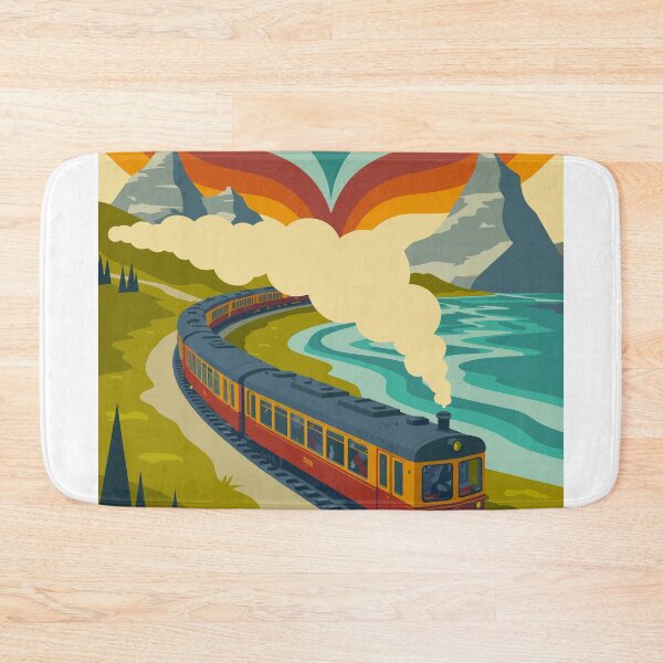 Item preview, Swiss Alps Retro Train – Vintage Travel Poster Style with Flat Vector Mountain Design designed and sold by paulo silveira.
