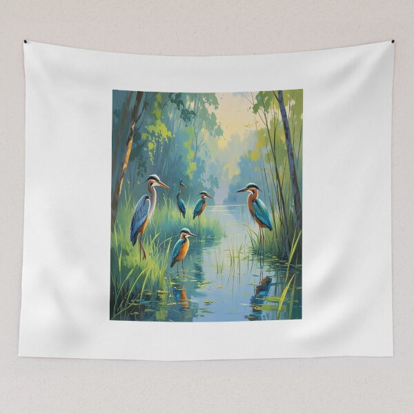 Item preview, Serene Lakeside Morning with Exotic Birds designed and sold by Max Store.