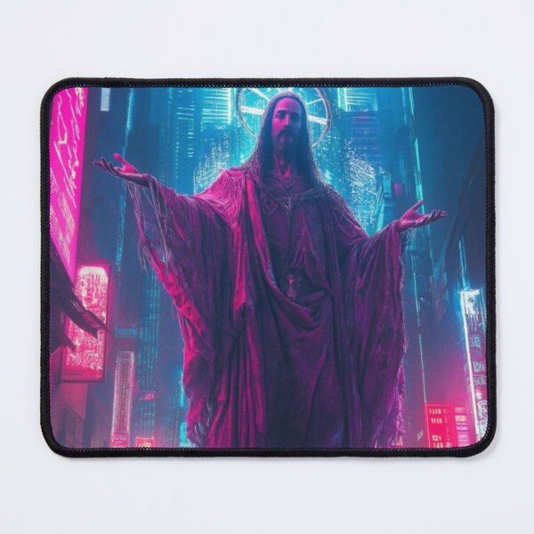 Item preview, Cyberpunk Jesus – Futuristic Neon Messiah Illustration designed and sold by Italy-Shop.