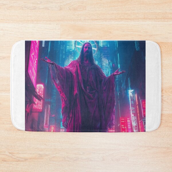 Item preview, Cyberpunk Jesus – Futuristic Neon Messiah Illustration designed and sold by Italy-Shop.