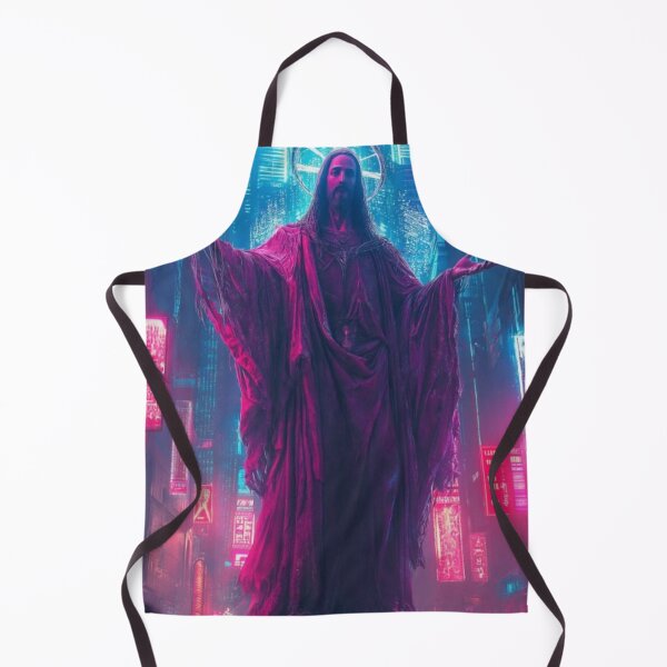 Item preview, Cyberpunk Jesus – Futuristic Neon Messiah Illustration designed and sold by Italy-Shop.