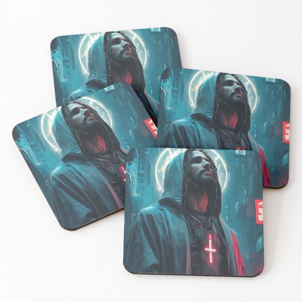 Item preview, Cyberpunk Jesus – Futuristic Neon Messiah Illustration designed and sold by Italy-Shop.