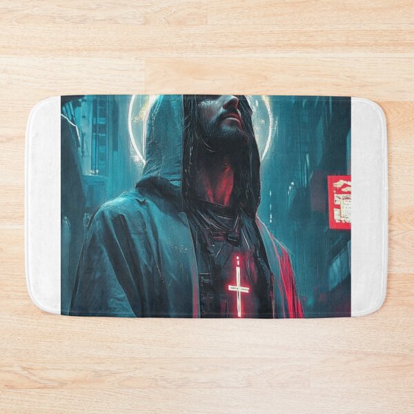 Item preview, Cyberpunk Jesus – Futuristic Neon Messiah Illustration designed and sold by Italy-Shop.