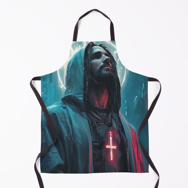 Item preview, Cyberpunk Jesus – Futuristic Neon Messiah Illustration designed and sold by Italy-Shop.