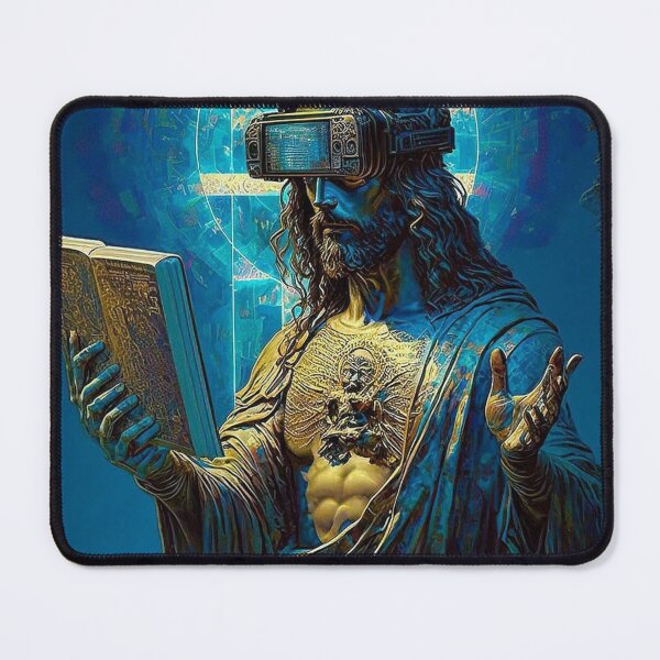 Item preview, Cyberpunk Jesus – Futuristic Neon Messiah Illustration designed and sold by Italy-Shop.