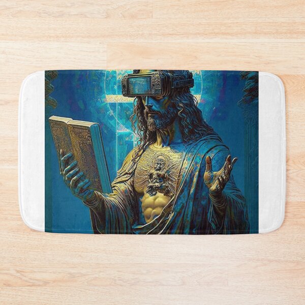 Item preview, Cyberpunk Jesus – Futuristic Neon Messiah Illustration designed and sold by Italy-Shop.