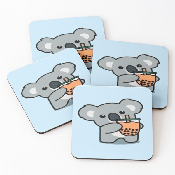 Item preview, koala holding boba tea blue backround designed and sold by CUTIE49SRIMONEY.