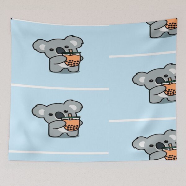Item preview, koala holding boba tea blue backround designed and sold by CUTIE49SRIMONEY.