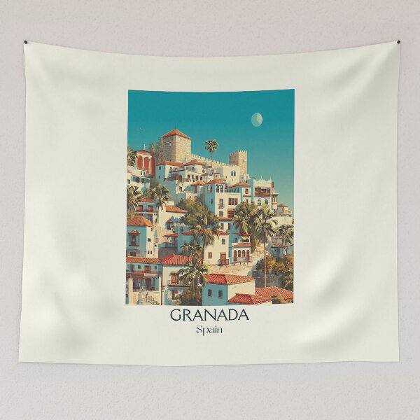 Item preview, Granada Vintage Travel Poster – Alhambra Inspired Spanish Print designed and sold by TuncGK.