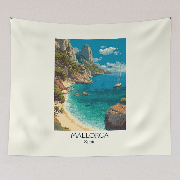 Item preview, Mallorca Island Travel Poster – Vintage Balearic Art Print designed and sold by TuncGK.
