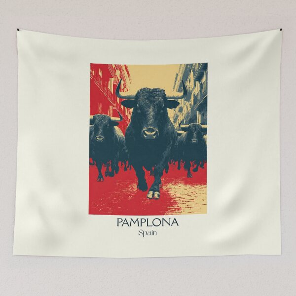 Item preview, Pamplona Vintage Travel Poster – Running of the Bulls Spain Art designed and sold by TuncGK.