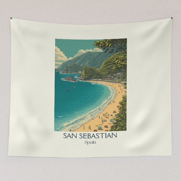 Item preview, San Sebastián Vintage Travel Poster – Beachfront Basque Art designed and sold by TuncGK.